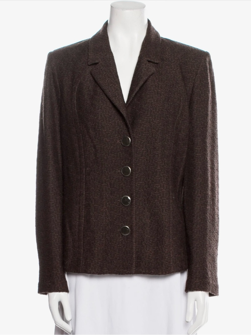 St John Knit Blazer Jacket Espresso Brown Wool Blend Size 8 Four Button Classic